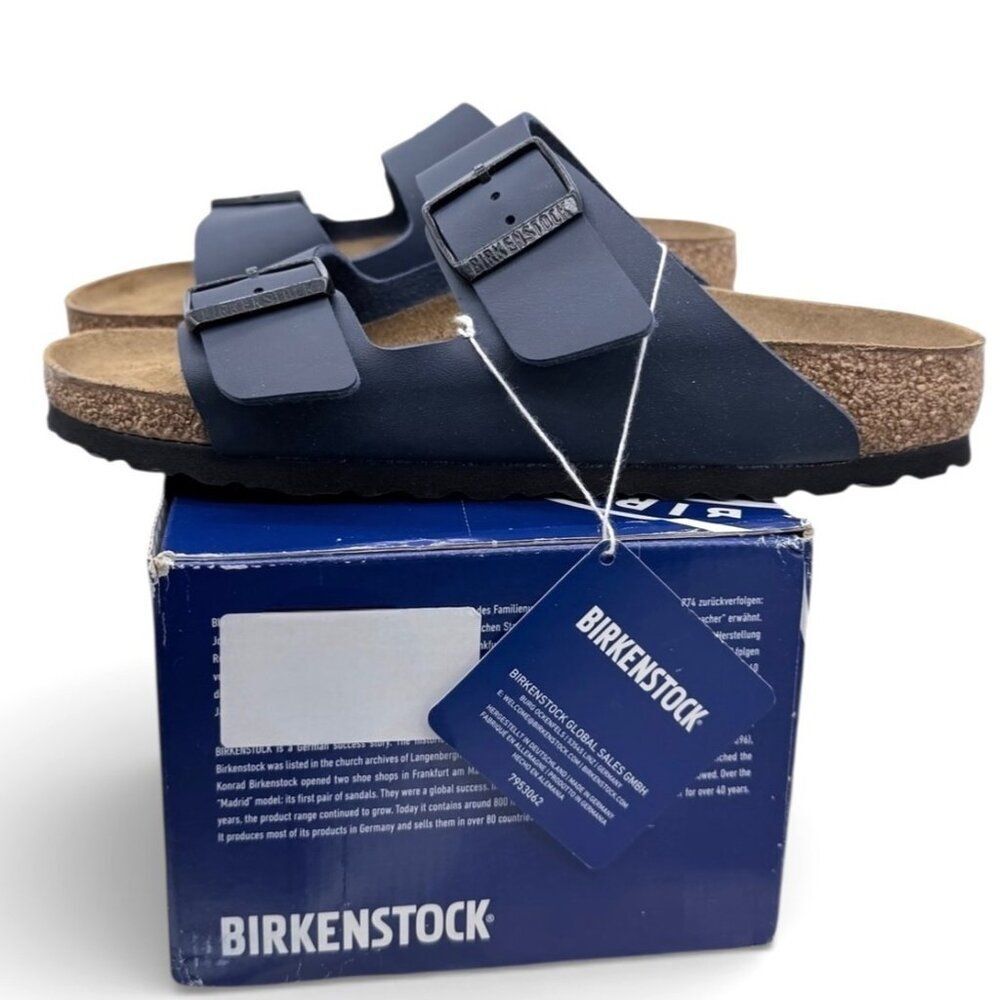 Birkenstock Arizona Navy Sandals EU 37 Two Strap Slide Slip-On Cork Footbed - Picture 2 of 12